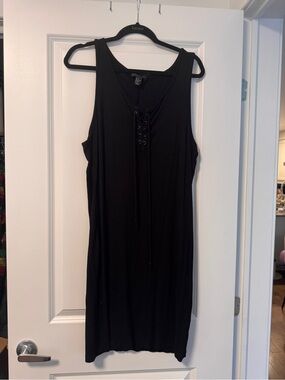 Black Lace-Up Tank Plus Size Dress